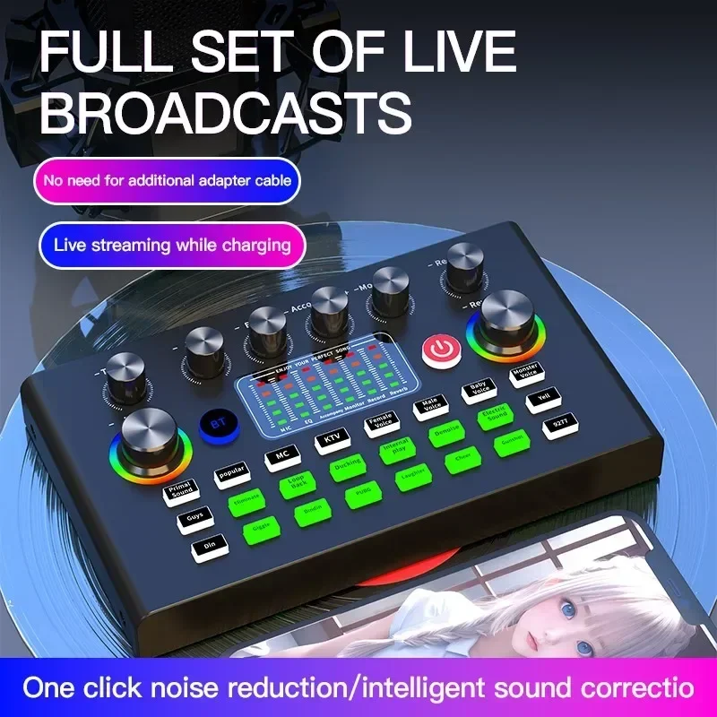 F009 Audio Mixer Live Sound Card a Audio Interface s efektmi mixéra DJ a produkčným štúdiom podcastov hlasu