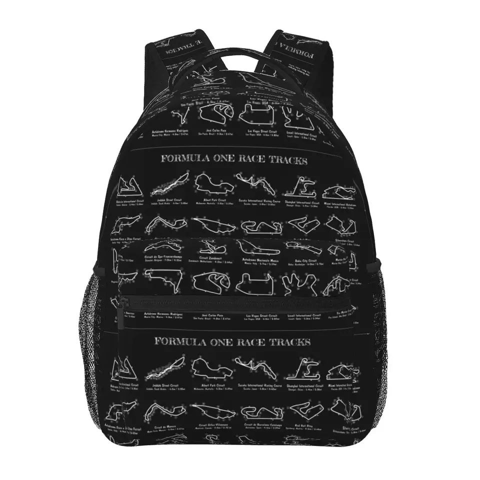 F1 Race Tracks (Biela šablón-no pozadie) Batohy chlapci dievčatá Bookbag Detské tašky Školské tašky Karika