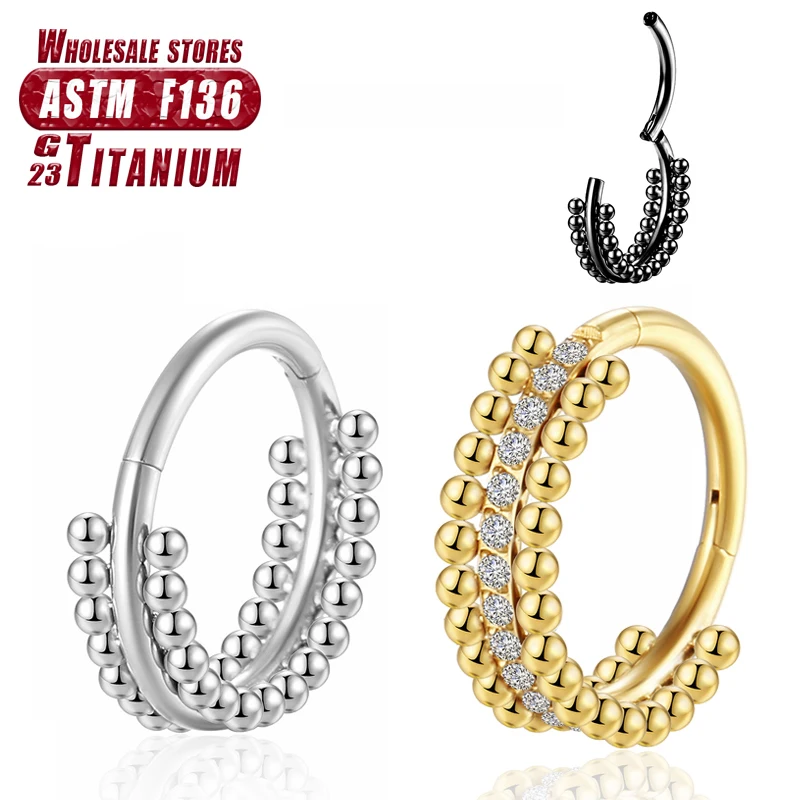 F136 Titán Tragus Piercing Septum Clicker Nose Rings Rings Conch Hinged Section Zirkón Náušnice Chrupavka Klenoty Šperky Žena