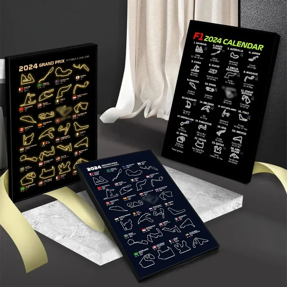 F1Motorsport Race Circuit Plaget Prints Wall Art 2024 Formula 1 Grand Prix Calendar Canvas maľba domáce dekorácie Obrázok Fanúšikovia darček