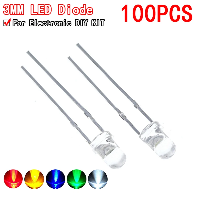 F3 Ultra Bright 3 mm okrúhla voda číra zelená/žltá/modrá/biela/červená LED svetlo osvetľovacia lampa Emitujúca Diode Dides Kit