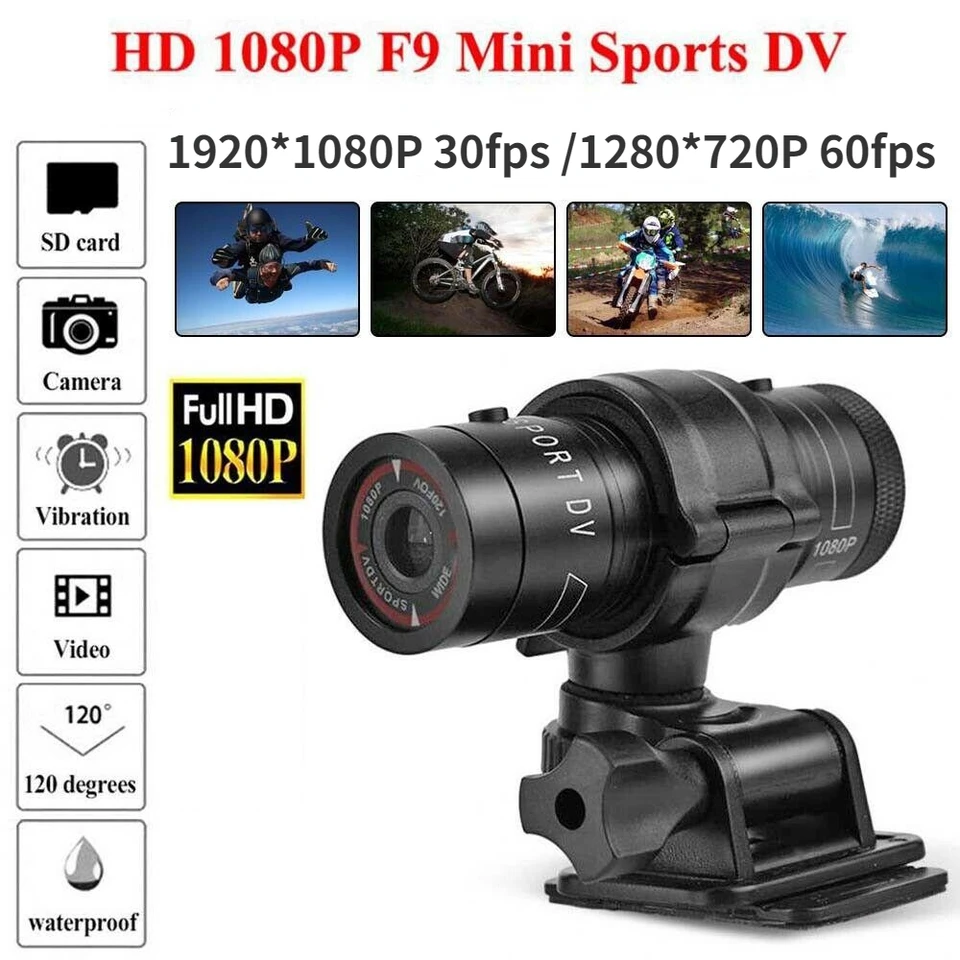 F9 Bicycle Sports Camera Mountain Bike Motocykel Prilba Mini Camera DV kamera