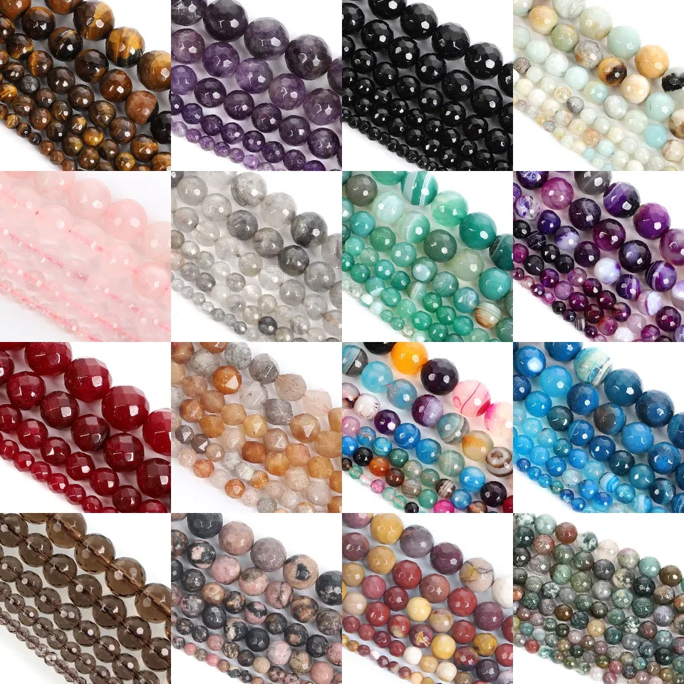 Facelizované guľôčky z prírodného kameňa Tiger Eye Pink Quartz Stripe Agate sklo Loose Spacer Pirálky pre šperky Výroby náhrdelníka náramku pre domácich majstrov