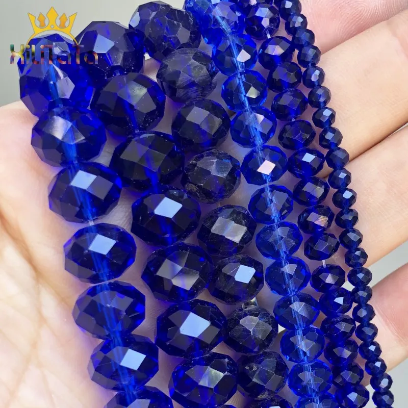 Facetované tmavo modré sklo Crystal Rondelle Plesky Loose Spacer Pirálky pre šperky výroby DIY náramky 15 '' 4/6/8/10/11/12/11mm