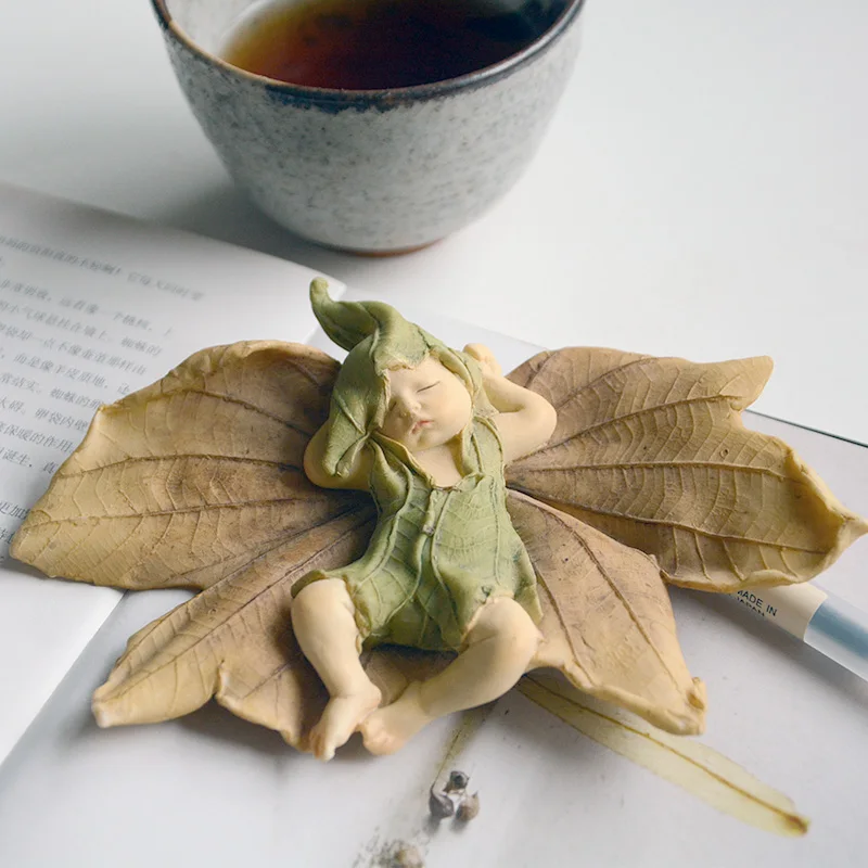 Fairy Leaf Baby Angel Figurín Miniatúrna rozprávková záhrada ozdoba vianočné stromčeky dekorácia pre domáce dieťa darček na narodenie