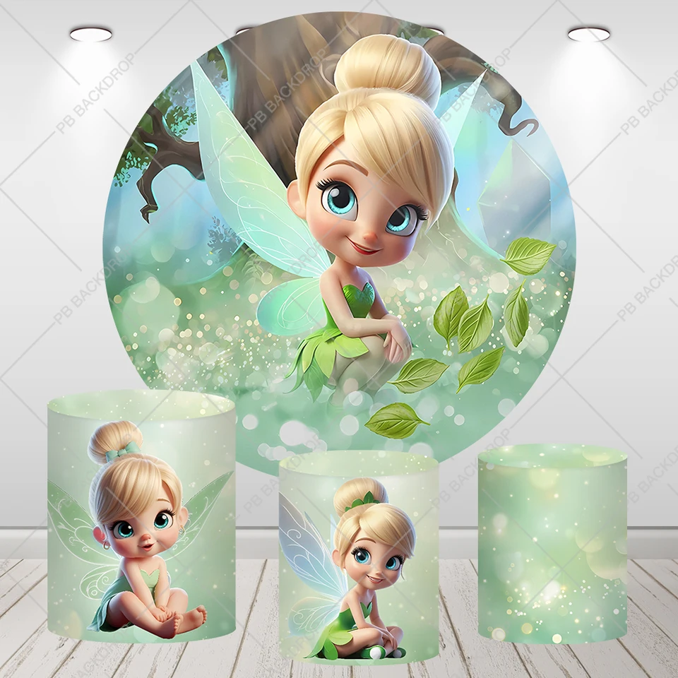 Fairy Tinkerbell Round Ground Magic Forest Dievčatá Dievčatá narodeninová oslava pre bábätká soklové kryty kruhu fotografiu pozadie elastické