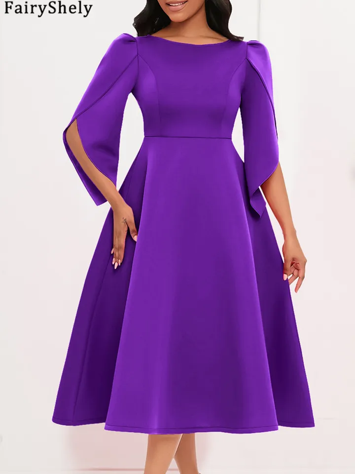 Fairyshly 2025 Jarný dlhý rukáv Plus dlhé šaty Dlhé šaty Ženy Spevné veľké šaty Lady Slim Fit Party