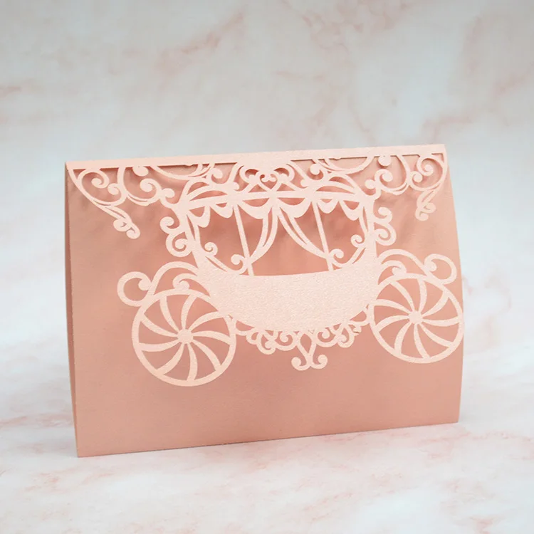 Fairytale Popoluška quinceanera 3D Pop -up laser cut Blush Pink ružové dievčatá pozvánky