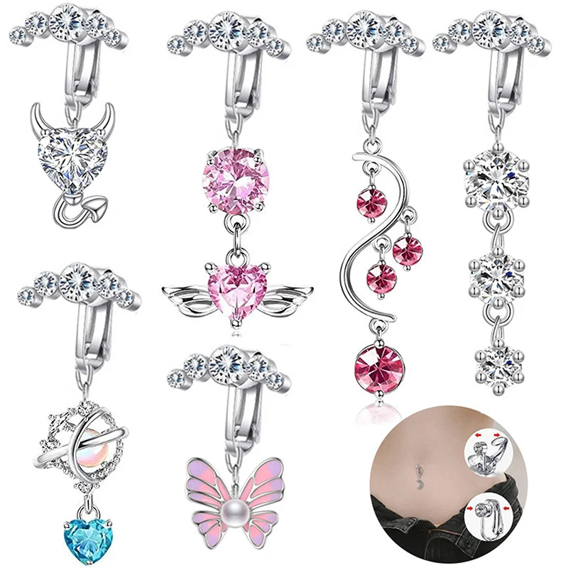 Falošné brušné gombíky prsteň Love Wings Butterfly Falošný prívesok bruško piercing spona na pupočnícky non pupok falošný spona na náušnice