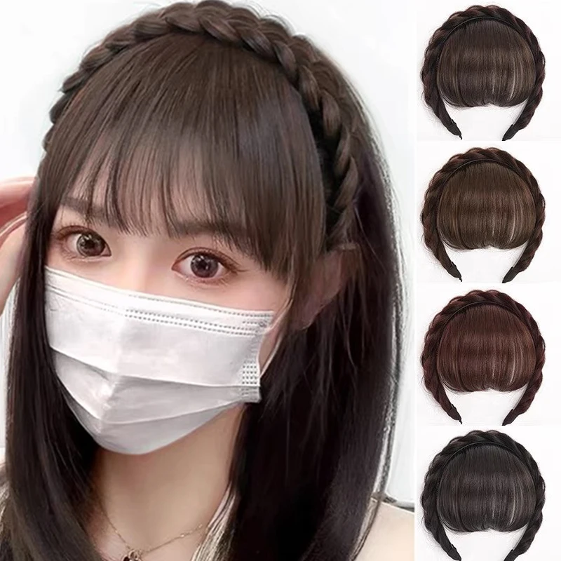 Falošné vlasové čelenky Fringe Parochne Bangs Hairband predlžovanie vlasov Dievčatá Dievčatá v predlžovaní vlasov