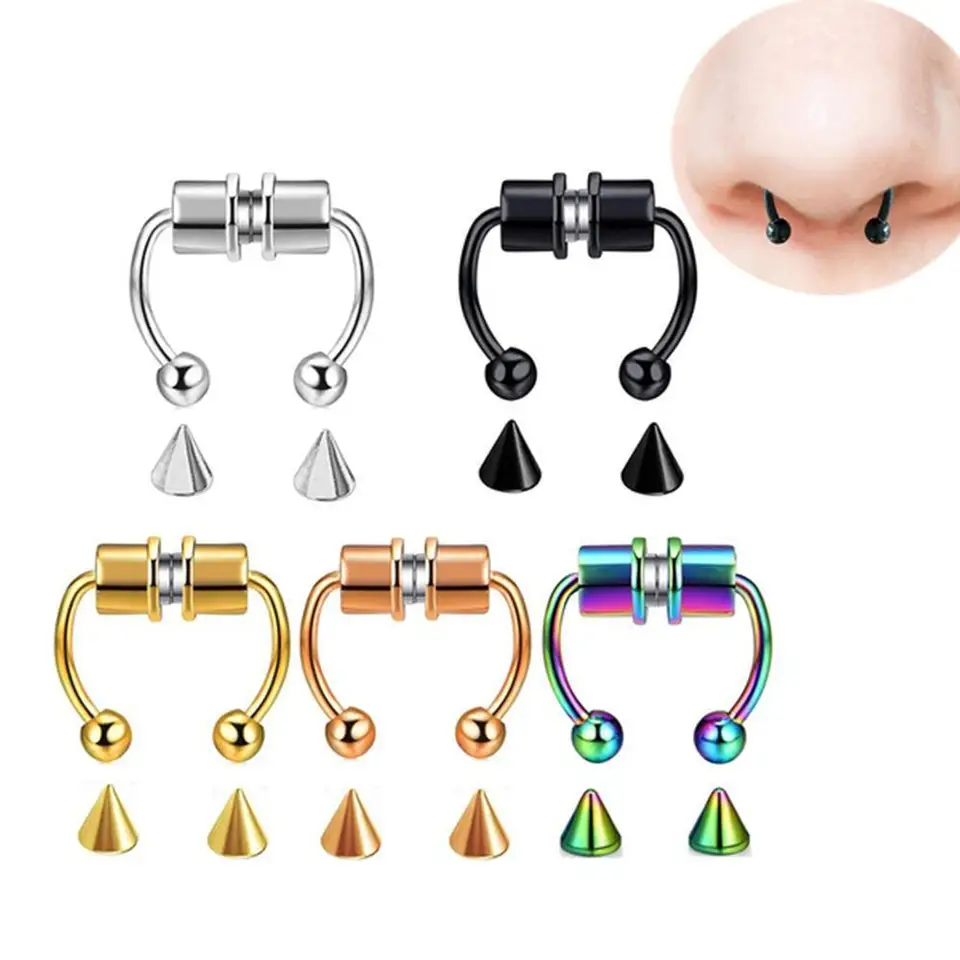 Falošný nosový piercing septum obruč nosový klip hiphoop rock z nehrdzavejúcej ocele Magnet nos punk tela šperky pre unisex high-end