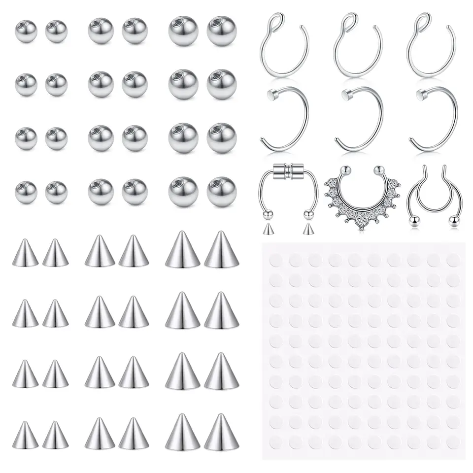 Falošný obočie prsteň falošné pierky Labret Studs náhradné gule Spike so 100ks nálepkou, ktorá nie je prepichnutá telová šperky falošné pokožka Piercing