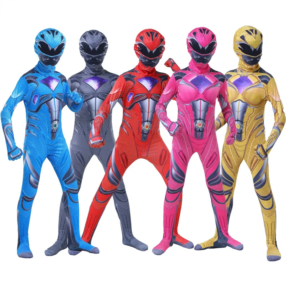 Fancy Kids superhrdina Power Zentai Rangers Cosplay kostým deti Mecha päť šelmy kombinézy Halloween Halloween karneval pre chlapcov