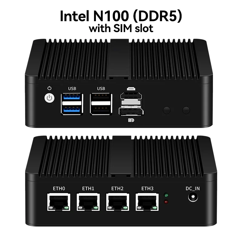 Fanless Min PC Intel N100 J1900 N2840 N5105 J4125 4x 2,5G Ethernet Support Windows Linux PFSense Opnsense OpenWRT virtualizácia