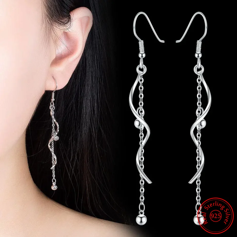 Fanqieliu New Woman's Fashion Jewelry 925 Sterling Strieborný reťazec Dlhý vysokokvalitný kvapkový náušnice FQL22058