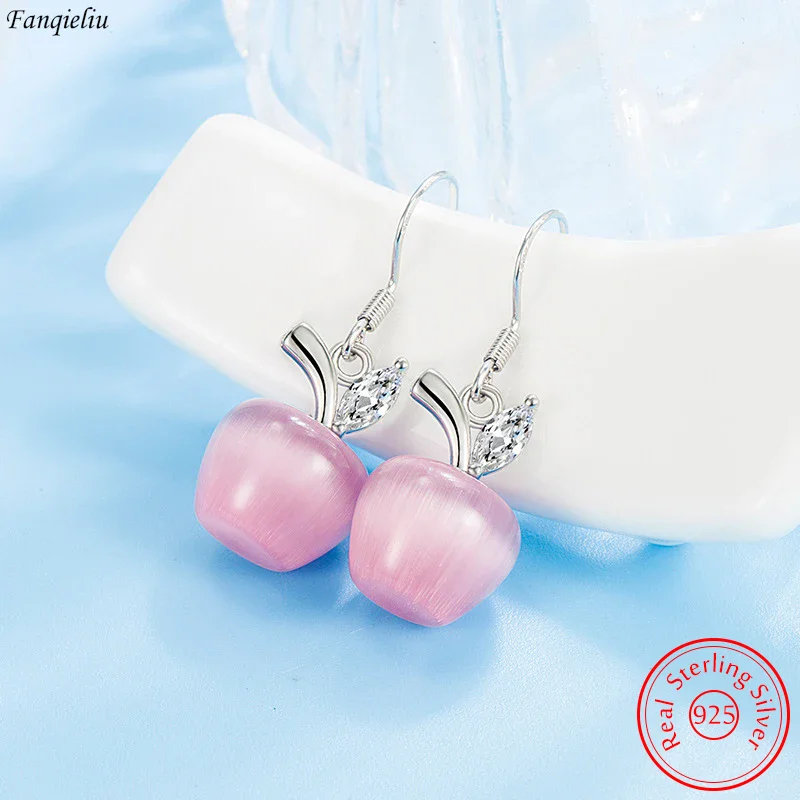 Fanqieliu Vysoko kvalitné dámske 925 Sterling Silver Jewelry New Crystal Opal Apple Drop náušnice módne FQL23587