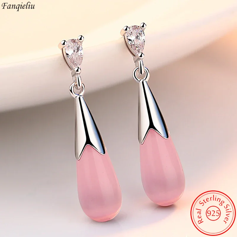 Fanqieliu Vysoko kvalitné nové dámske 925 Sterling Silver Jewelry Crystal Opal Drop náušnice Trendy FQL23574