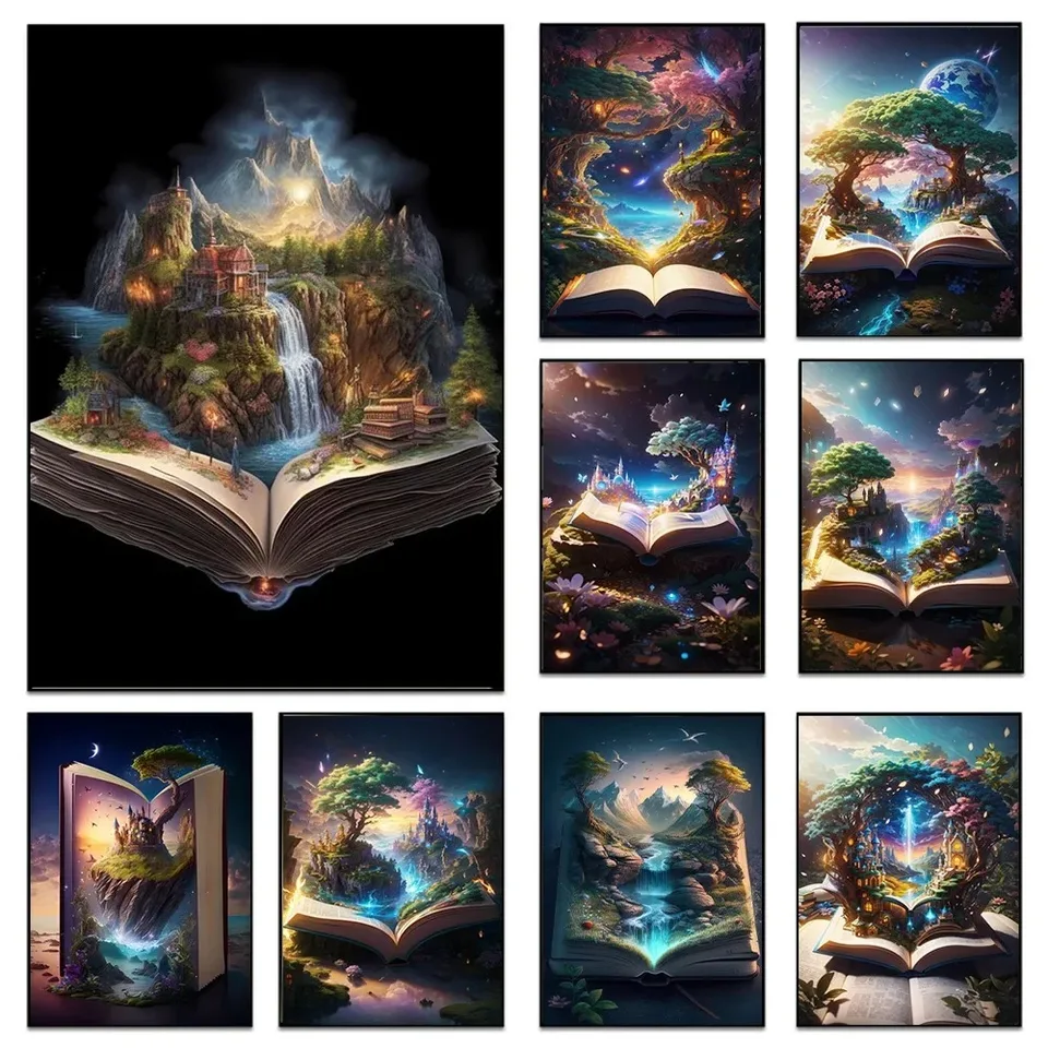 Fantastický svetový plagát výtlačky pre obývaciu izbu Domáca dekorácia Kúzla Kniha Dreamland Fairyland Canvas maľba nástenné umenie darček