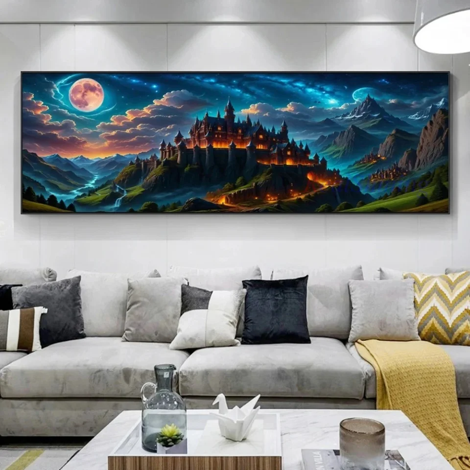 Fantasy Moonlit Castle Diamond Painting Magic Castle in the Moonlight Landscape Diamond Mosaic Výšivka pre Livng Room Decor