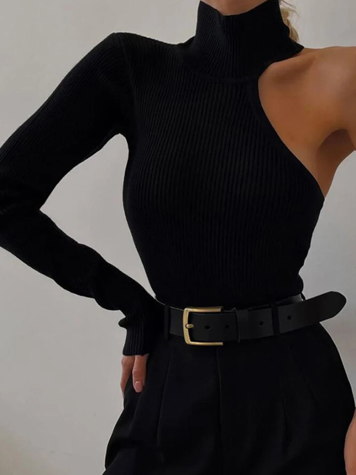 Fantasy single rukávy mimo ramena BodySuit Sexy Turtleneck Ribbed Knit Bodice Autumn Rave Outfits BodySuits for Women