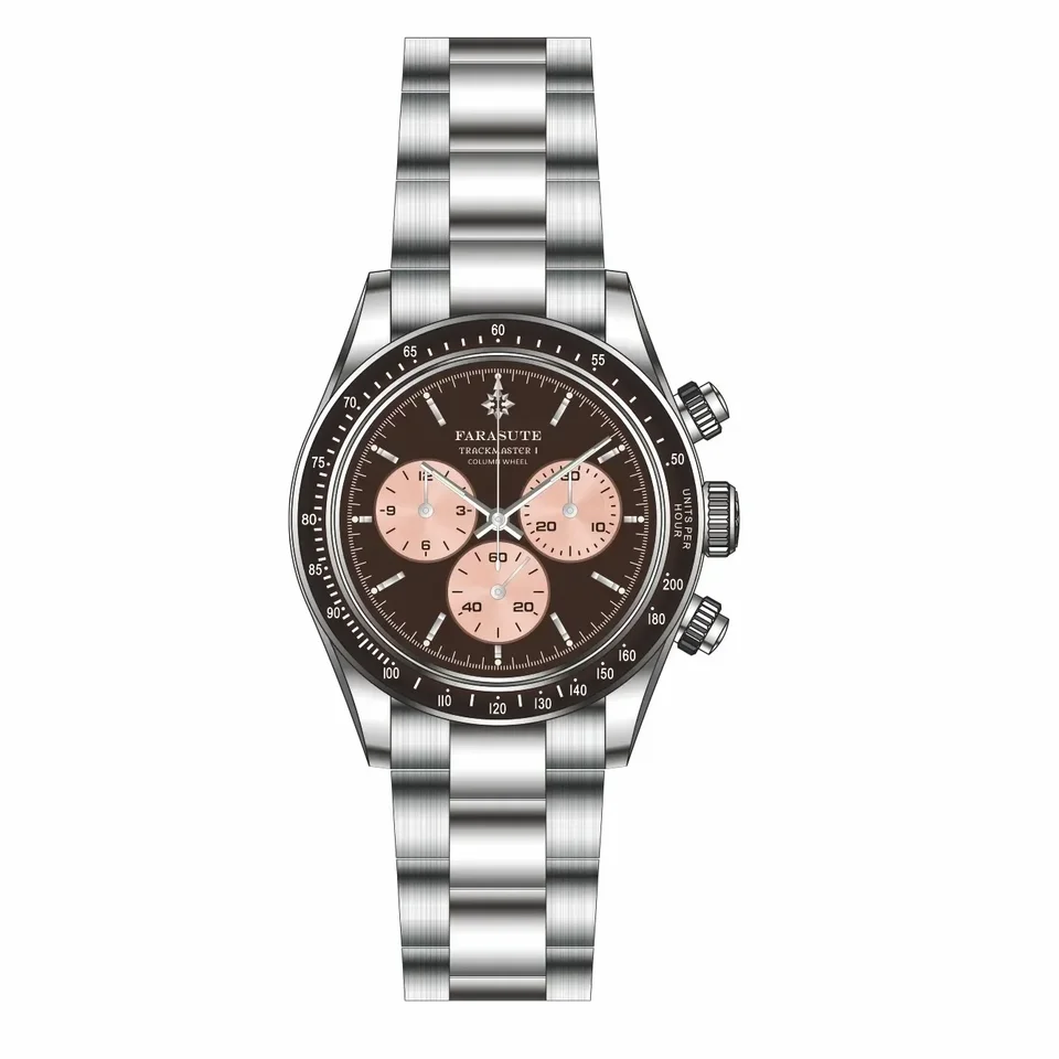 FaraSute Pánske automatické hodinky 39 mm chronograf Panda Mechanical Watch Pilot Sapphire Bezel Dandong 4801 Triple Window Men Watch