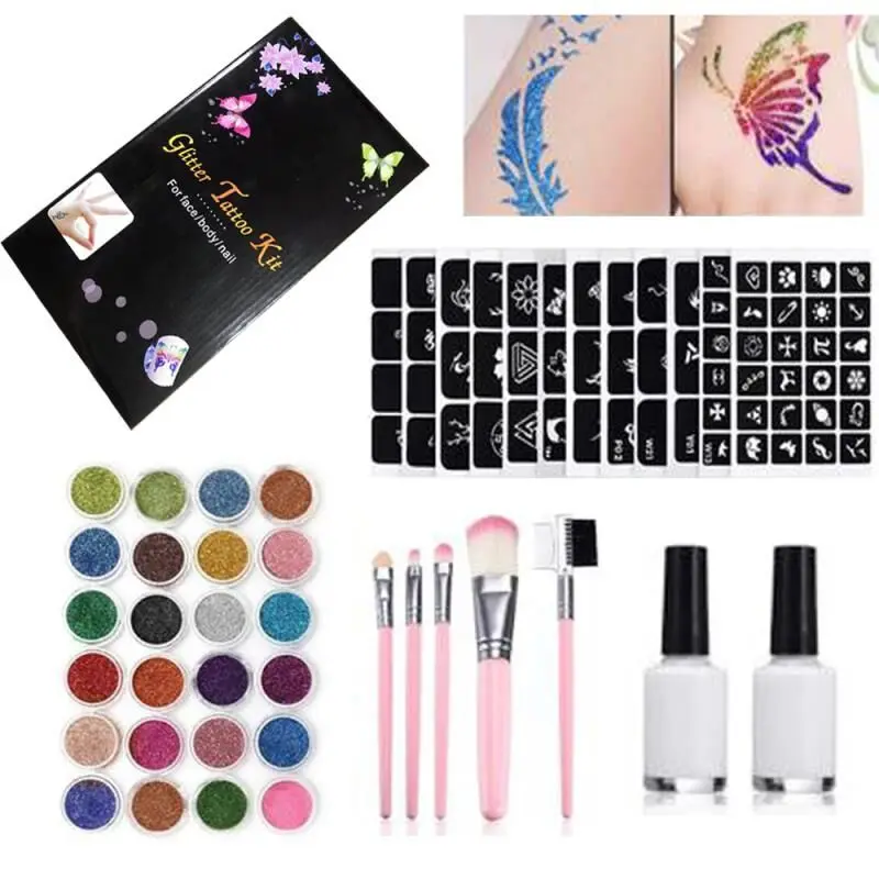 Farba 125 Tattoo šablóny Flash Glitter Flash Prášok pre dočasné tetovanie detí tvárou v tvár Nástroje