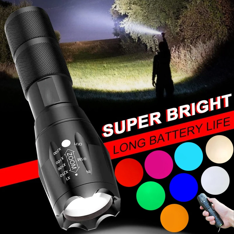 Farba Lantern RGB baterka 18650 Nabíjateľná žiarovka batérie, ktorá mení farbu 100 000 lúmenov Výkonné taktické lucerny