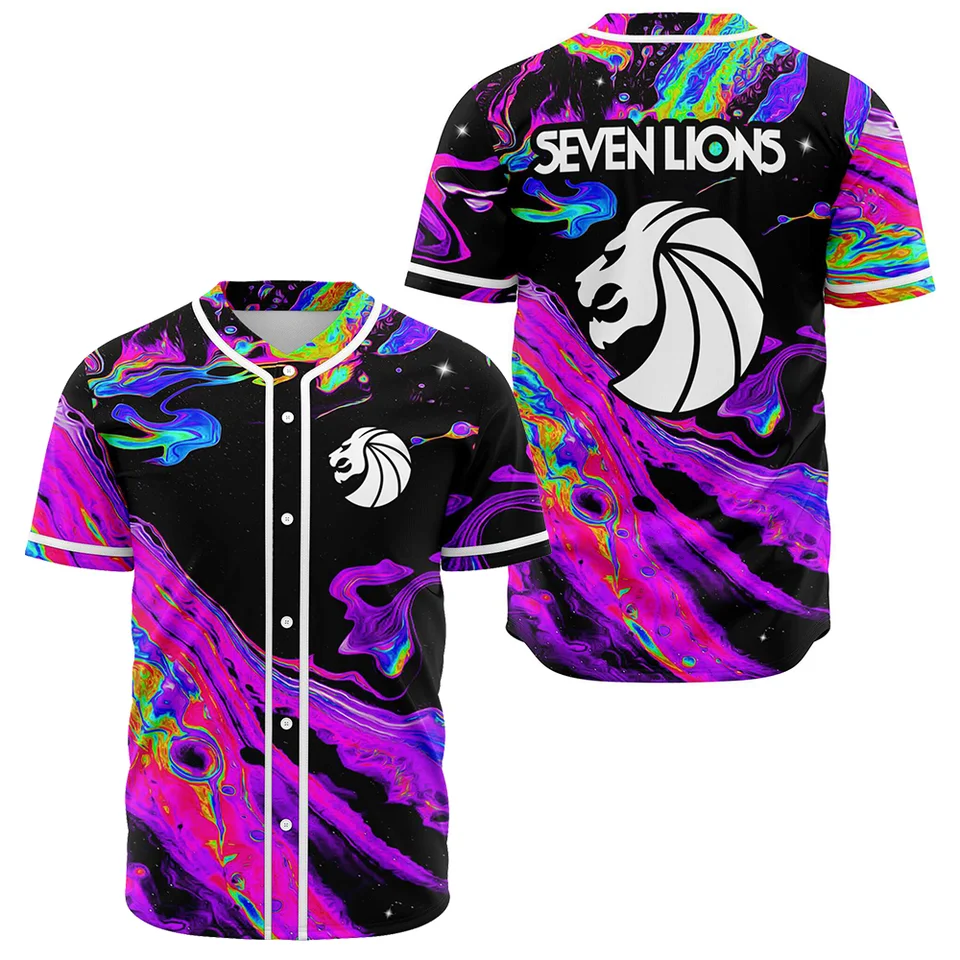 Farba siedmich levov maľba baseball Jersey Muži/ženy Príležitostné tenké gombíky baseball uniformný olej Slick