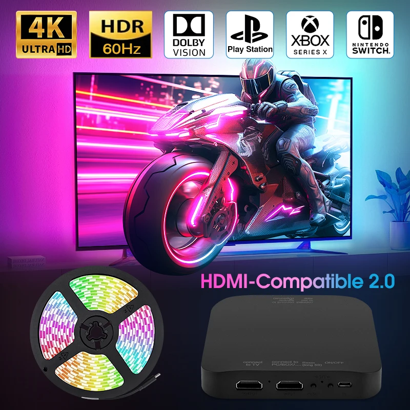 Farba Sync Sync LED LEG SLEP pre 40-85inch TV TV Ambient podsvietenie HDMI kompatibilné 2.0 Sync box SVET SVOT pre televíznu skrinku