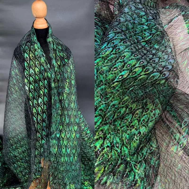 Farebná laserová pávová perie piene priadza - dutá perspektíva Lace Lace Designer Light a tenký Hanfu