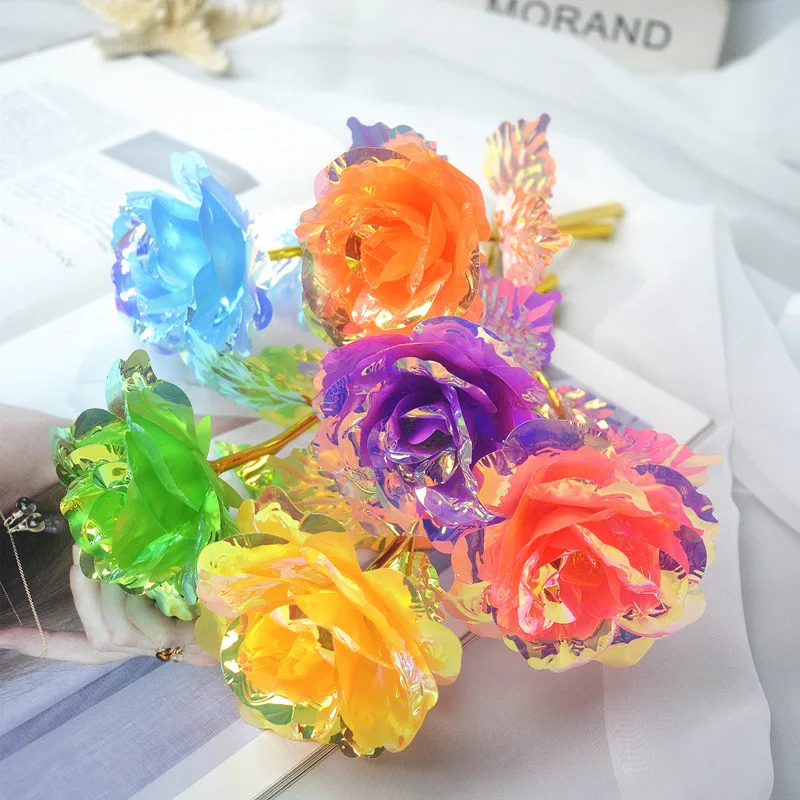 Farebné kvety zlatej fólie kvety macaron farba ružový valentín Crystal Flowers Darčeky umelé kvety pre domácu dekoráciu