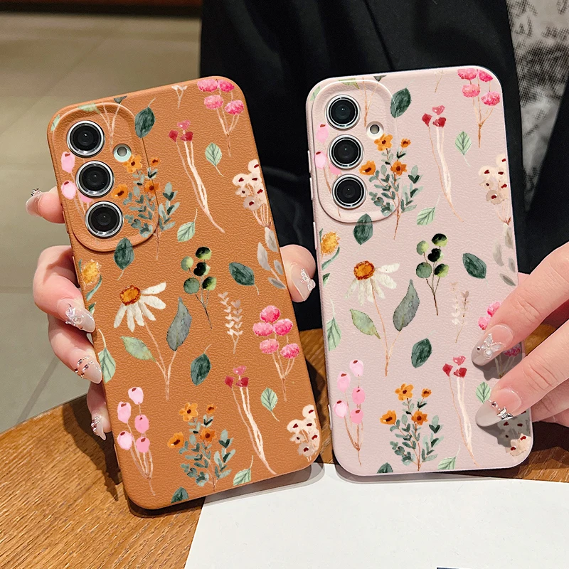 Farebné rastliny kožené textúra TPU puzdro pre Samsung Galaxy S23 S24 Fe S25 S22 Ultra A16 A55 A15 A54 A35 A25 A56 5G TELEFÓN POCE