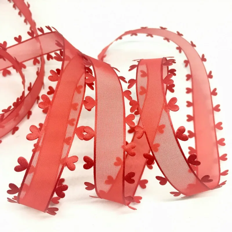 Farebné srdce Organza Ribbon 2,5 cm 5y pre ručne vyrábané remeselné Veľkonočné svadby Vianoce Valentínsky scrapbook deco darček kvetinové balenie