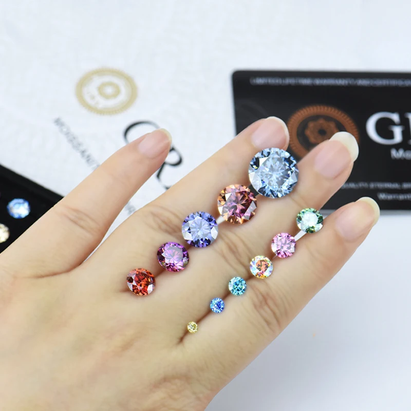 Farebné voľné moissanitské kamene 0,5-3ct ružové modré zelené čierne čierne moissanity žiariace jemné šperky okrúhle laboratórium pestované diamanty 19Colors