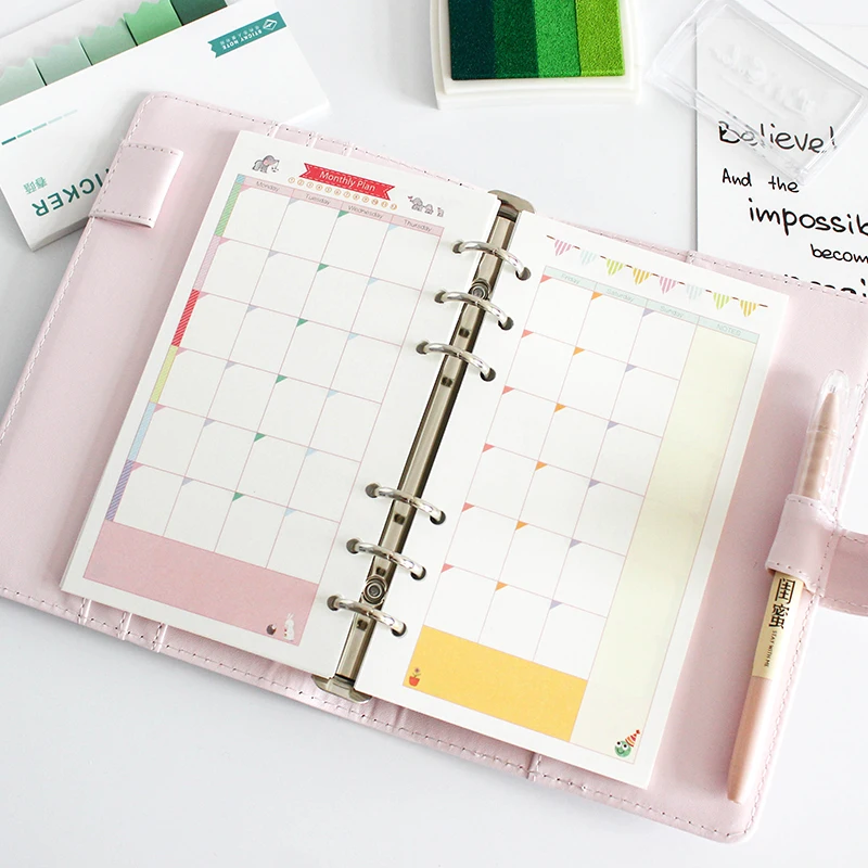 Farebné špirálové notebook výplňové doplňovanie vložte A5 osobný časopis A7 veľkosti Journal Inner Core Planner Diary notebook