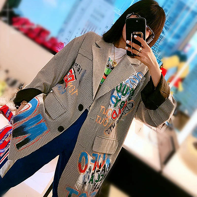 Farebný grafit tlačový kabát Ženy High Street Style Blazers Bomber Street Bunda