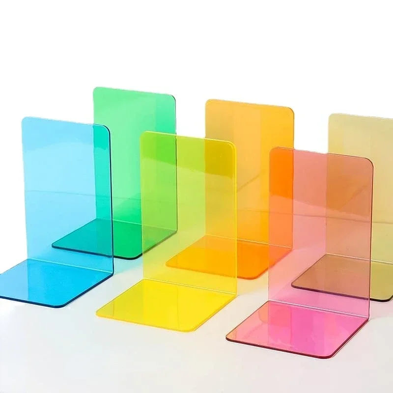 Farebný kniha v tvare písmena L Simple Transparent Book Bezel Študent akrylového stolného počítača Fixte Book Stand Desk Organizátor Bookends