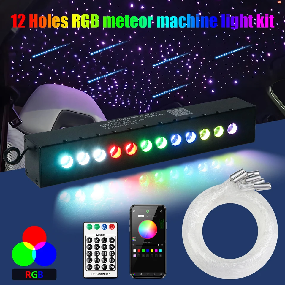 Farebný meteorový efekt 3W 12-jamková vláknitá optická súprava LIGHT LED Streaming Star Motor s RF vzdialenými hviezdnymi stropnými súprava