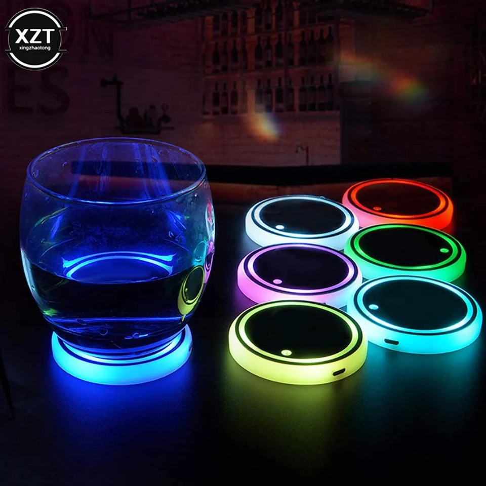 Farebný USB LED držiak na držiak na držiak na auto coaster fľaša atmosféra 7 farby svetlo lampa konštelácie svetelné podsvietenie sklo sklo sklo pohárik