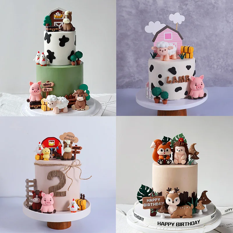 Farm Animal Cake Topper Ovce, kurčatá, kôň, ošípané deti 1. všetko najlepšie k narodeninám DIY Cake Decoration Dungle Party pre bábätká