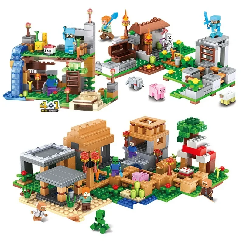 Farm Village Treehouse Cave Cross Whistle Batching Building Blocks Blocks Detské tehly narodeniny darček pre chlapcov