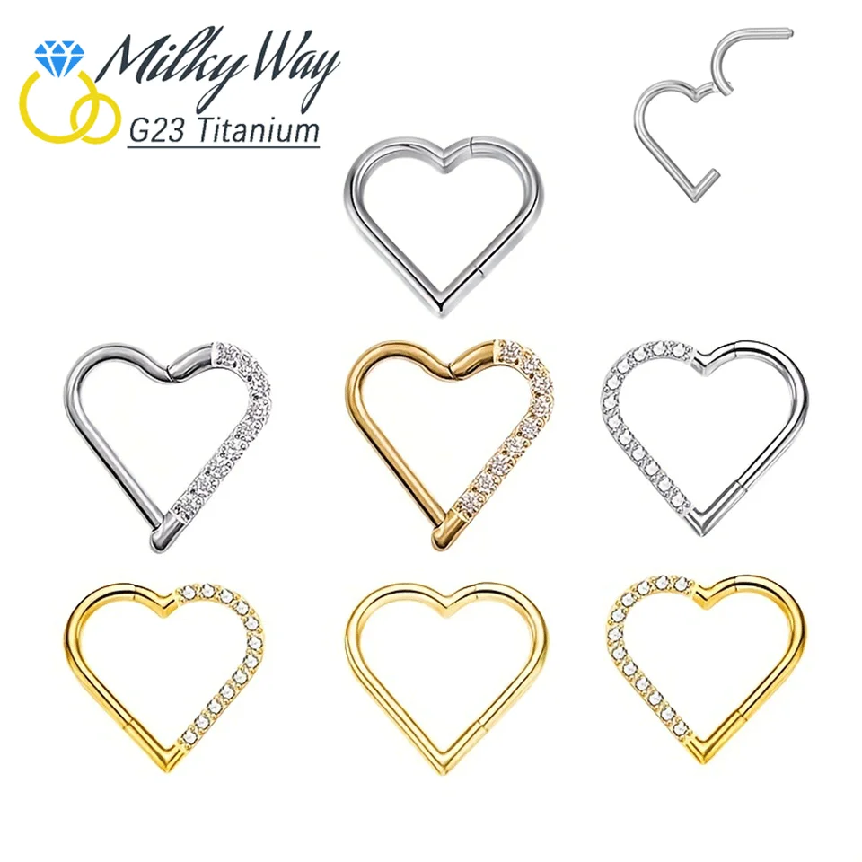 Fashion G23 Titánske šperky Srdce Tvar náušnice SEPTUM RINGS KLIKOVANÉ NÁSKÉ NÁSKÉ Piercing Uši chrupavka Tragus obruče pre ženy