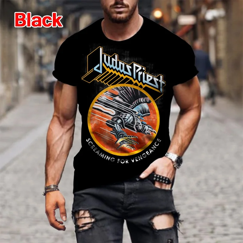 Fashion Hip Hop Rock Judas Priest Band 3D tlačené tričká Men Cascur O-Neck krátke rukávy Tops Trend Trend Nadmerné krátke vrcholy
