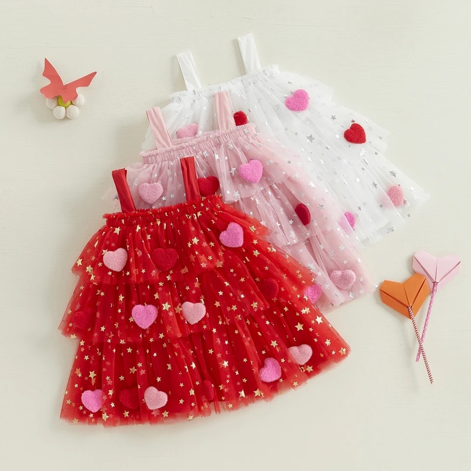 Fashion Kids Girl Tulle Slete Lace Lace Dress Bow predné srdce bez rukávov, ktoré nie sú na večierok Plush Srdce Ball Cake Šaty