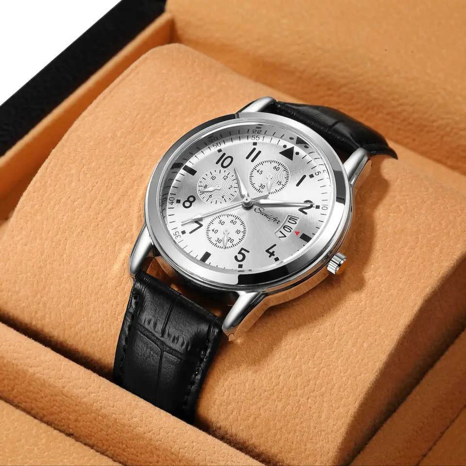 Fashion Luxury Mens Silver Ray Čierna kožená skupina hodinky Shellhard Glass Dial Analog Quartz Watch Watch Relogio Masculino 2024