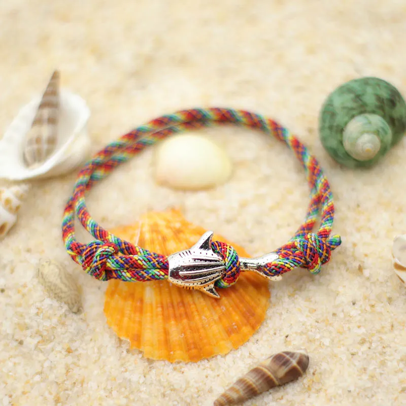 Fashion Shark Náramok nastaviteľná dvojvrstvová dvojvrstva Veľa šťastia lano Braclet pre mužov Dámske doplnky na pláž
