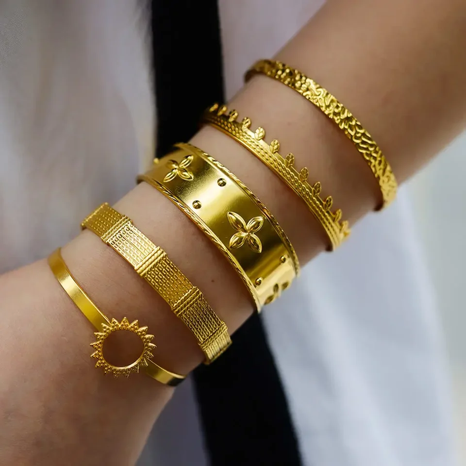 Fashion Sun Bangle Open Gold Color Cuff Cuffet pre ženy z nehrdzavejúcej ocele vinobranie punk šperky darček Pulzeras bijoux