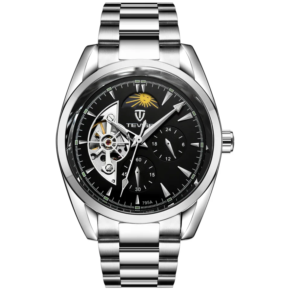 Fashion Tevise Mens Top Brand Luxury Tourbillon Automatické mechanické hodinky pre mužov Plná vodotesná z nehrdzavejúcej ocele Reloj hombre