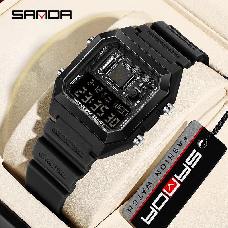 Fashon Sanda Top Brand 6216 Muž a študentské elektronické hodinky Nové štvorcové multifunkčné odpočítavanie Darčekové zápästie Watches
