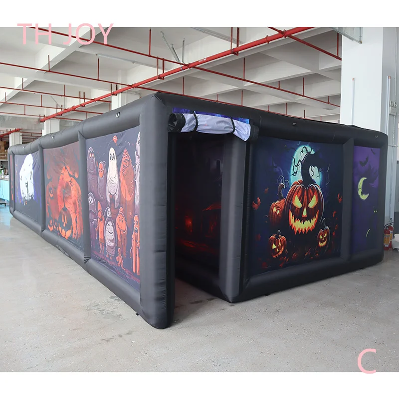 Fast Air Loď k dverám, 9x4m nový dizajn nafukovateľný strašidelný dom, plná tlač nafukovacích bludiskových značiek pre halloweenské podujatia